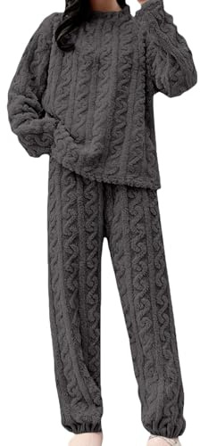Uwdiohq Da Donna in Pile, Caldo E Accogliente, Invernale, Comodo Morbido, Magliette Natale Famiglia Set 3 (Grey, One Size) Pigiama Bottoni Pigiami Primaverile Estivo Sposa Matrimonio Ragazza 22