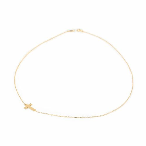 Monde Petit Damen Halskette 9K Gelbgold horizontales Kreuz Glanz 45 cm - Garantiezertifikat - 1229