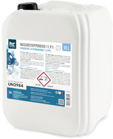 Höfer Chemie 4 x 10 L Wasserstoffperoxid 11,9% | Technische Oxidationslösung – stabilisiert mit 1% Phosphorsäure – Vielseitig einsetzbar zum Bleichen, Reinigen & Technischen