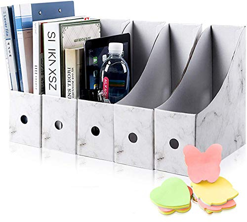 HINATAA Boîte de rangement de bureau magazine 5 pièces Porte-revues Kraft A4 Organiseur de papier, Organisateur de documents et de dossiers, pour bureau à la maison Boîte de rangement (Blanc)