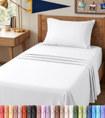 Utopia Bedding Twin XL Bettlaken – 3-teilige Bettwäsche – gebürstete Mikrofaser – schrumpffrei und lichtbeständig – pflegeleicht (Twin XL Twin Extra Lang Weiß)