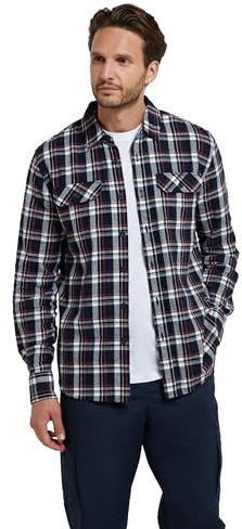 Mountain Warehouse Trace Mens Flannel Long Sleeve Shirt - Lightweight & Breathable Casual Checks Shirt in 100% Cotton with Buttoned Front Pockets - for Travel & Walking Blue XXS