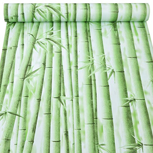 Papel pintado de vinilo autoadhesivo de bambú verde para paredes de cocina, gabinetes de baño, estantes de 45 x 300 cm