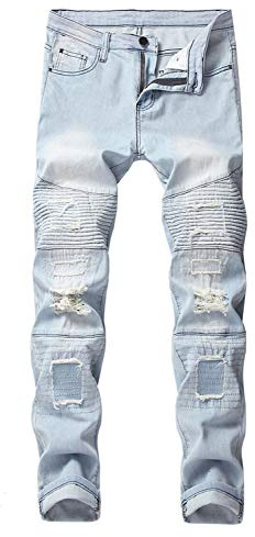Baylvn Men's Casual Ripped Skinny Distressed Slim Fit Holes Biker Jeans - Blue - 34