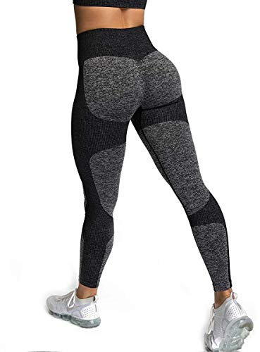 Yaavii Pantalon Yoga Longue Legging de Sport Taille Haute sans Couture pour Femme - Noir - M/EU38-40