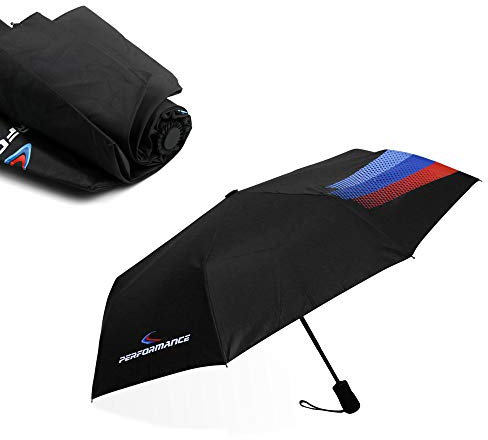 Charminghorse Automatischer Regenschirm mit M-Performance-Logo, zusammenklappbar, Auto-Close, für BMW f30, f20, f10, f01, f02, g30, g20, e90, e46, e60, 1, 2, 3, 4, 5, 6, 7-Serie, X1, X3, X5, Schwarz