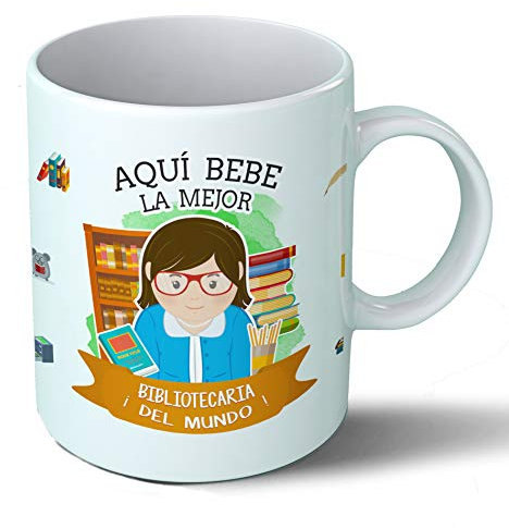 Planetacase - Taza bibliotecaria - Regalo Original - Cerámica 330 mL - Taza Desayuno Apta para Microondas y Lavavajillas - Biblioteca - Resistente a Lavados