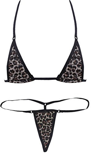 YOOJIA Micro Bikini Sexy Femme Ensembles Deux Pièces en Coton Maillot String Tangas G-String Maillot de Bain Léopard Taille Unique