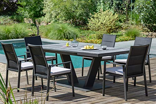 Niehoff Garden Stapelsessel Nancer, Textilene schwarz, Hochlehner, Gestell Aluminium pulverbeschichtet anthrazit, inkl. Sitzkissen in grau 95 x 61 x 63 cm