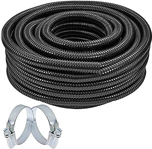 SPARES2GO 25mm Flexible Corrugated Water Butt Extension Overflow Connector Hose Pipe + 2 Clamp Clips (Inner 25mm, 10M)