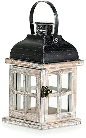 Romadedi Lanterna Legno Porta Candele Bianco - Rustico Portacandele Decorativo Arredo Shabby Chic Lanterna 22cm per Casa da Interno Esterno Vintage Decorazione Tavola Natalizio