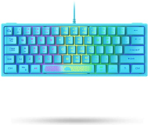 LexonElec K61 60% Percent Compact Gaming Keyboard Blue Keycaps UK Layout, RGB Illuminated LED Backlit Light up Wired Keyboard Mechanical Feel Ergonomic Shortcut for PC Laptop MAC Gamer Travel