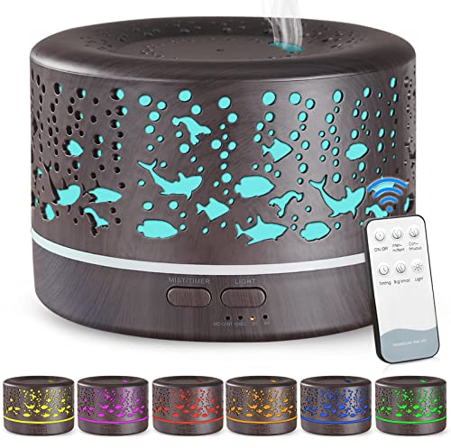 Hianjoo Aroma Diffuser 700ml Luftbefeuchter mit Timer, Ultraschall Aromatherapie Diffusor LED mit 7 Farben für Büro,Yoga,Spa,Schlafzimmer - Tiefe Holz