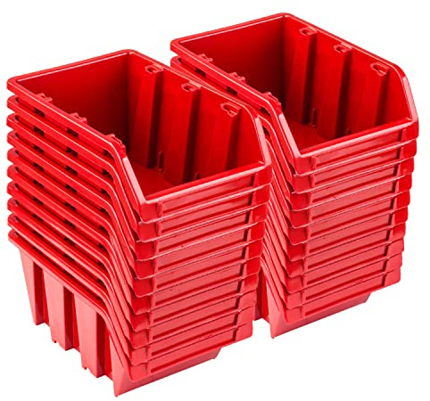 Stapelboxen Set – 20x Stapelbox 70 x 100 x 155 mm – Sichtbox Stapelbox Lagerbox, Rot