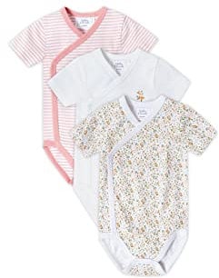 Stellou & friends Baby 100% Bio-Baumwoll Wickelbody 3er Set, kuschelweiche und hochwertige Kinder Kleidung für Jungs und Mädchen mit schönen Prints Kurzarm Rosa 62-68