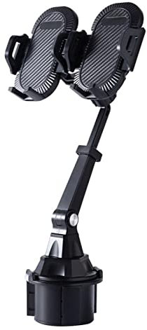 Fowybe Dual Car Phone Mount, Universal Gooseneck Cup Holder Cradle, Silicone, Adjustable & Rotatable, for Smartphones, Car Mount for Cell Phone, Black