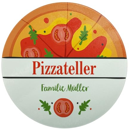 Herz & Heim® Frühstücksbrettchen, rund, verschiedene Motive zu Hochzeit, Geburtstag oder Weihnachten, personalisiert Pizzateller