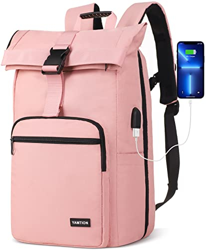 Laptop Rucksack Damen 17 Zoll,Rolltop Rucksack Stadtrucksack Damen Wanderrucksack Frauen Motorrad Rucksack Radsport Rucksack Tagesrucskack Mädchen für Universität Schule Studium Sport Freizeit