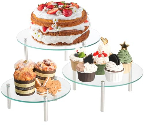 Hacaroa Cupcake-Ständer aus gehärtetem Glas, rund, 22,9 cm, 30,5 cm, 3 Stück, transparent, für Kuchen, Desserts, Gebäck, Vorspeisen