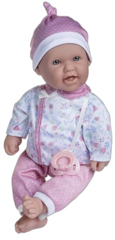 JC TOYS La Baby Puppe, 40 cm, weicher und waschbarer Körper, magische Flasche und Schnuller, Rosa, Blumenmuster, entworfen in Spanien, ab 12 Monaten