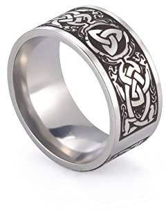 Triquetra Dreifaltigkeitsknotenring, Hexenknoten, irischer keltischer Knoten, Claddagh-Ring, Edelstahl, nordischer Wikingerring, Schmuck für Männer und Frauen, 12, Edelstahl, Kein Edelstein