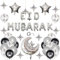 Eid Mubarak Silber Ballons Ramadan Mubarak Luftballons Folienballons Banner Latex Ballon Perfekt für Ramadan Party Dekorationen Supplie Eid Mubarak Decoration, Ramadan Party Dekoration Zubehör