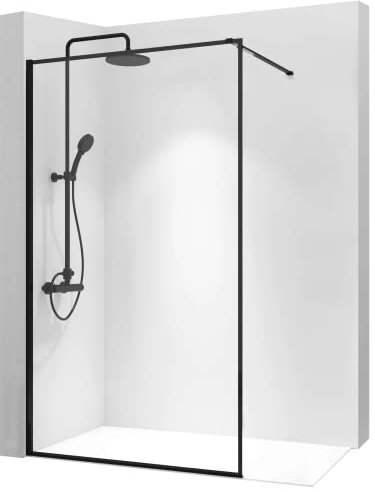 VBChome Walk In Duschwand 100 x 195 cm Schwarz Profil Duschtrennwand Glaswand mit Stabilisator Klarglas Gehärtetes Glas Elegant Modern Hohe Qualität