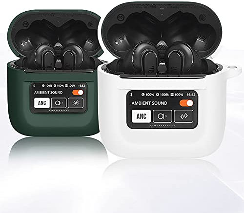 Compatible with JBL Tour Pro 2 Earbuds Case, Silicone Case Cover Easy Carrying Protective Case Cover Compatible with JBL Tour Pro 2 Wireless Bluetooth Noise Cancelling Earphones (Dark Green+White)
