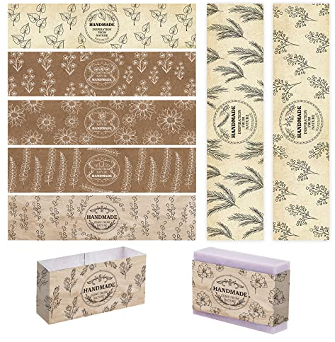 PandaHall 90 Stück Handgefertigte Etiketten Für Seife 9 Stil Pflanzenseifenpapier Etiketten Ärmel Abdeckungen Band Etikett Für Handgefertigte Seifen Lotionriegel Bad Geschenkverpackung 21x5 cm