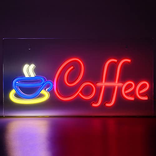 FITNATE Letrero de Neón para Café, Luz Led Brillante, Alimentado por Usb, Letrero Abierto para Café, Cafetería, Tiendas, Decoración de Restaurante, Incluye Letrero de Horario Comercial