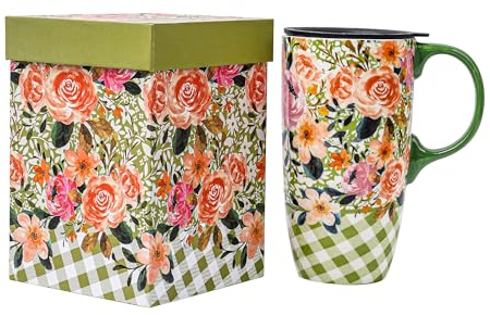 DUSVALLY Coffee Mug Coffee Ceramic Mugs Latte Tea Cup with Lid and Gift Box 17oz.Big Mug,Green