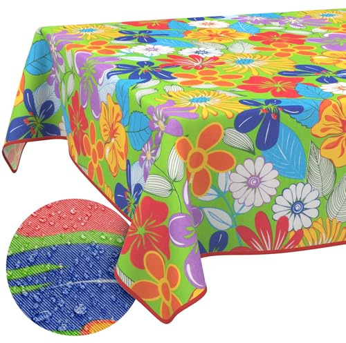 ANRO Tischdecke abwaschbar Bunte Blumen mit Saum rund Ø 100 cm Tischwäsche | mit Saum eingefasst – ideal für Garten, Terrasse & Esszimmer – Gartentischdecke wetterfest – waschbar bei 30 °C