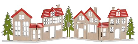 Spetebo Deko Häuserzeile aus Holz klappbar 60 x 16 cm - rot und grün - Weihnachtsstadt Silhouette zur Tischdekoration - Weihnachtsdeko Tischdeko für Weihnachten Weihnachtsstadt Skyline