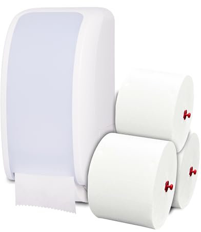 Cosmos Toilettenpapierspender Doppelrollen Set - 1 Spender für Cosmos Toilettenpapierrollen + 360m Toilettenpapier- 3 lagig - Ultra ERGIEBIG wie 26 übliche Rollen - Wandmontage, Weiß