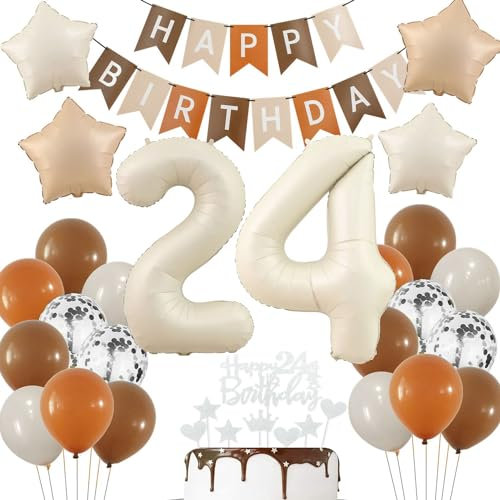 Boho 24. Luftballon Beige, Deko 24. Geburtstag Frau, Luftballon 24 Jahre Geburtstag Creme, Deko 24 Jahre Frauen Mann Ballon, Braun 24 Geburtstag Deko, 24 Jahr Geburtstagdeko Beige Nude