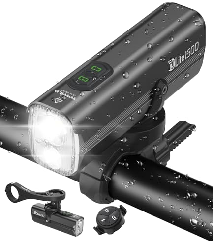 TOWILD DLite1800 Eclairage Velo avec Télécommande sans Fil,Lampe Frontale Vélo 1800 Lumens Phare vélo à Double Source Lumineuse Haut Faisceau et Bas Faisceau Feux vélo Rechargeables 5000mAh pour VTT