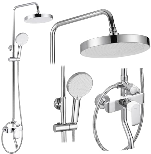 Rea Colonne de Douche BLOOM WHITE CHROME Système de Douche en Laiton pour Salle de Bain (Blanc/Chrome)