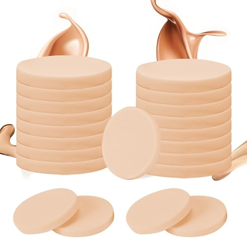 Puderquaste Schwamm, 20 Stück Make-up Sponges Make-up Schwamm Runde Pads Kosmetikapplikatoren Fleischfarbe Kosmetik-Werkzeug für Reinigung Gesicht Flüssige Grundierung