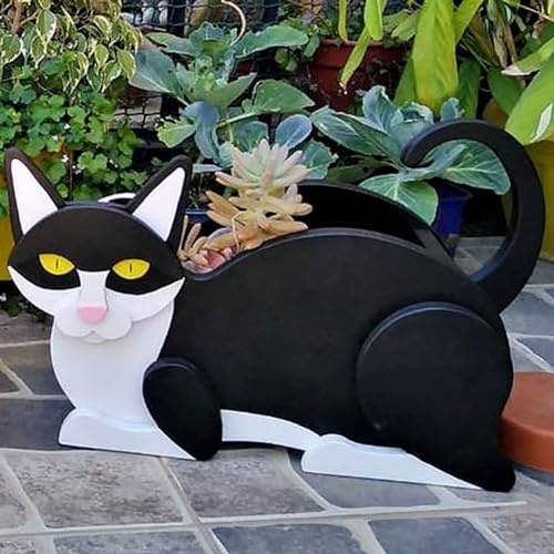 Siamesische Katzenpflanze, niedlicher dekorativer Blumentopf für Topfpflanze, einzigartige Gartendekoration (schwarz-weiße Katze)