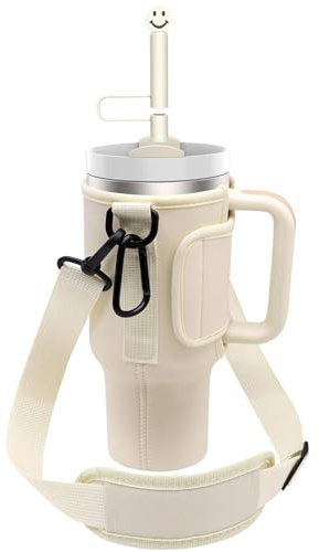 Water Bottle Carrier Bag for Stanley 40 Oz Tumbler Cup,Water Bottle Sling Pouch Sleeve Holder with Adjustable Shoulder Strap Carabiner Clip Straw Cover for Walking Hiking Camping Travel Mountaineering
