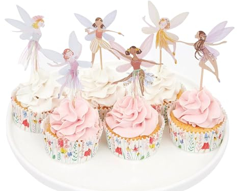 24 Stück Feen Geburtstag Deko,Muffin Deko,Topper Cupcake,Kuchen Toppers Cake Dekoration,Blumen Kinder Party,Fee Tortendeko Ballerina,für Muffins Magier Mädchen,Kuchendeko,Cupcake-Dekoration