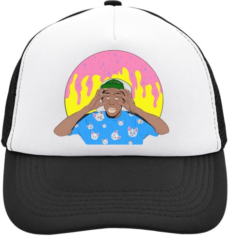 Functon+ Creator Rapper Portrait Eyes Mesh Back Trucker Cap Adjustable Snapback Hat Casu White, Schwarz , Einheitsgröße
