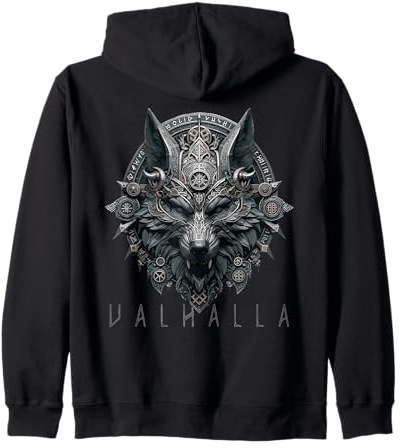 Valhalla Wolf Maske Odin Runen nordischer Kompass Wikinger Herren Damen Kapuzenjacke