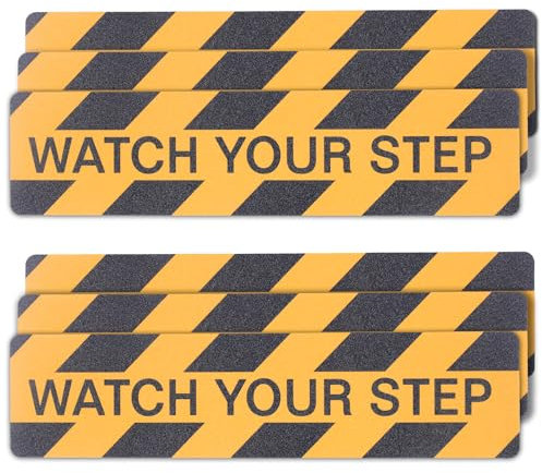 OQingluan Anti Slip Safety Grip Tape for Stairs, 15cm*60cm 6pcs, Non Slip Tape Improving Grip, High Traction Safety Tape, Hazard Caution Tape for Indoor and Outdoor, Black & Yellow