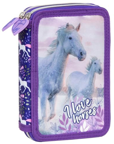 Ragusa-Trade Mädchen Kinder Pferde Pony Horse 2-Fach Federtasche Federmappe Schlamper 27 TLG. gefüllt (KO23), lila violett, 21 x 12 x 4 cm