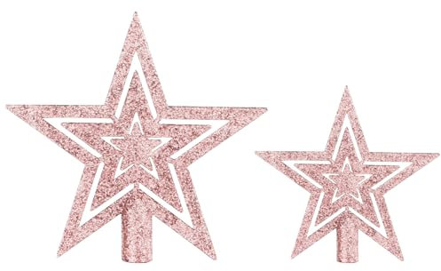 SULOLI 2pcs Étoile Sapin Noël en Plastique, Étoile à Paillettes Topper d'arbre de Noël pour Décoration de Sapin de Noël (Rose)
