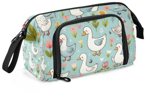Mnsruu Federmäppchen mit großem Fassungsvermögen, Feder-Design, niedliches Cartoon-Gans, Stifteetui, Schreibwaren-Tasche, Schule, Uni, Büro, Organizer für Teenager, Erwachsene, Studenten, Niedliche