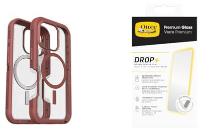 OtterBox Bundle Defender Series XT MagSafe Case for iPhone 16 Pro, Shockproof, Drop proof, Ultra-Rugged, Protective Case, Clear/Brown & Premium Glass Screen Protector