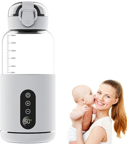 KBIBCK Flaschenwärmer Baby Unterwegs, Tragbarer Flaschenwärmer Baby, 300ML Wasserwärmer Fläschchenwärmer To Go, 5200mAh kann, 37 bis 55 Grad Einstellbar, USB-Aufladbar Mobiler Flaschenwärmer (Weiß)