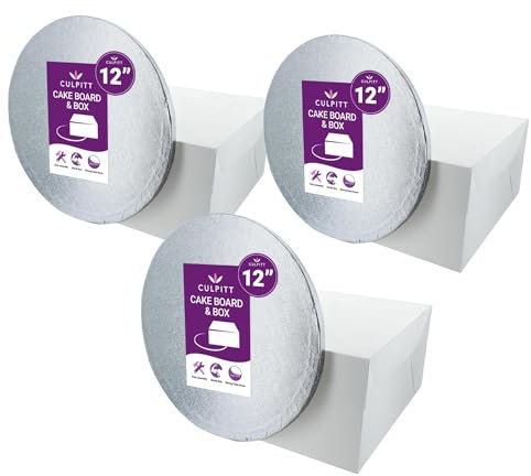 Culpitt 12 Round Silver Cake Drum Board & White Box Combo - 3 Pack Cake Board and Box Set